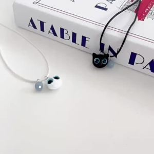 Cute Acrylic Black White Cat Couple Bracelet Necklace Glow In The Dark Bead Bracelets For Women Men Girls Boys