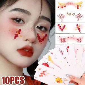 🔥CNY 10Pcs Festive Fireworks Firecrackers Tattoo Creative Red Theme Makeup Accessories Unique 2025 New Year Facial Stickers