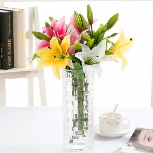 Cành hoa ly giả - 1 cành 4 bông - dài 95cm - Cây giả hoa lụa Decor trang trí nhà cửa