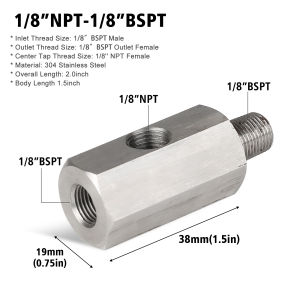 1/8 NPT Female To M12 M10 M14 Feed Line Gauge Tee Adapter Stainless Steel Oil Pressure Sensor Connector With Side Holes248