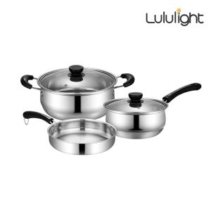 ชุดหม้อ ชุดหม้อและกระทะ หม้อต้ม ชุดหม้อด้าม pot set ชุดหม้อและกระทะ 3 ใบ พร้อมฝา นำความร้อนได้ดี ทำความสะอาดง่าย ทนทาน ใช้งานได้นาน  lululight
