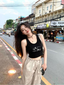 Áo Ba Lỗ Ngắn Phong Cách Mỹ Milk Soup Dành Cho Nữ Mùa Hè Thiết Kế Gợi Cảm Hở Bụng in Chữ Tay Dây Ôm Vừa Vặn