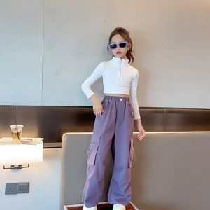 Cargo Pants for Kids 10 to 12 Baggy Pants for Kids Girls Multiple Pockets High Waist Loose and Comfortable Retro Style