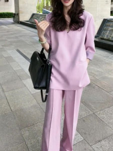 Pink Chinese Style Fashion Set Women Luxury High Waist Wide Leg Pants Whole Suit Slimming Effect Saint Yuli Brand