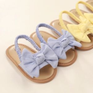 Baby Girl Sandals Bow Stripe Non-slip Soft Sole Newborn Walker Crib Shoes