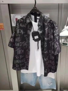 Loose Fit Printed Short Sleeve Mens Shirt Versatile Fashionable Urban Style Breathable Moisture Wicking Summer Shirt B2255