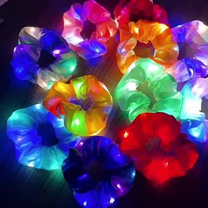 5-50Pcs LED Hair Scrunchie Light Up Hair Scrunchy for Women Satin Elastic Hairband Christmas Glow in the Dark Party Supplies