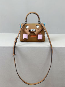 Top Layer Cowhide Robot Cartoon Smiley Face Mosaic Doll Handbag Small Square Shoulder Crossbody Bag Leisure Tote Bag