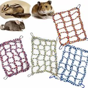 Fashion Pet Hammock Net Sturdy Cotton Rope Braided Bed Parrots Guinea Pigs Fun Hanging Climbing Net with Hooks for Pet Supplies