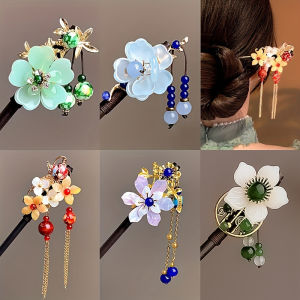 Chinese style tassel hairpin for women 2025 new wooden step-shaking back of the head hairpin headdress