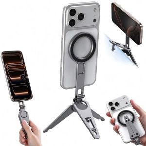 Magnetic Phone Tripod Metal Cell Phone Mount Grip 270° Adjustable Phone Holder Mini Pocket Tripod Multi Functional Foldable Phone Stand