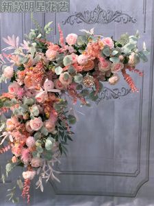 Wedding Arch Triangle Flower Arrangement Simulation Silk Flower Art Decorative Background for Wedding Reception Area