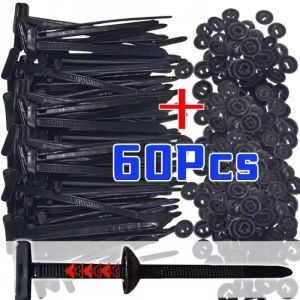60PCS Universal Nylon Cable Tie Buckle Auto Fastener Screw Replacement Clip Car Fender Trunk Engine Guard Panel Wire Management Secure