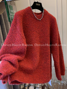 Miu Series Wear Ring Velvet Christmas Red Soft Glutinous Loose Large Sweater Knitwear Idle Style round Neck Tops Women