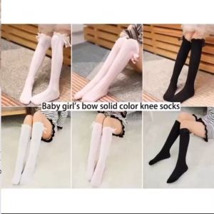42cm Girl Bow Solid Color Knee Socks Baby Girl Pure Cotton Stockings Baby Girl Princess Sock 3-12Y