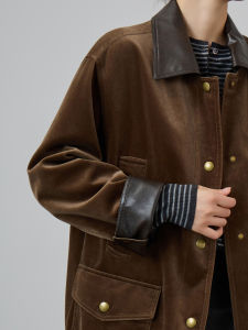 Unique Attractive Khaki Patchwork Workwear Style Jacket Female Spring 2026
