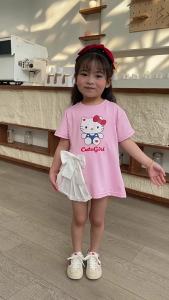 ชุดเด็กฤดูร้อนใหม่ชุดเด็กผู้หญิงแฟชั่นน่ารักการ์ตูนโบว์กระโปรง
