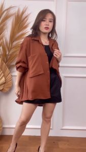 Mihar Store: Kemeja Wanita Oversized Atasan Polos Casual Busui Friendly Big Size