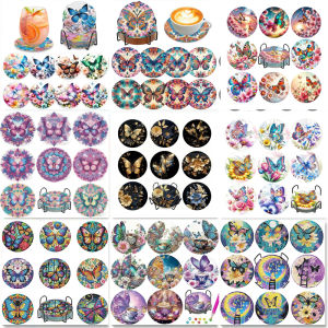 8 pieces of diamond art painting coasters with brackets DIY ocean series diamond art coasters suitable for adults and beginner