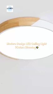Modern wooden LED ceiling light with three color dimming intelligent remote control living room light center light