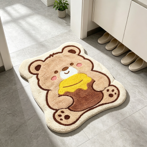 VIKAMA Cute Honey Bear Bath Mat Kawaii Soft Plush Absorbent Non Slip Rug Cartoon Animal Floor Mat Bedroom Bathroom Home Decor
