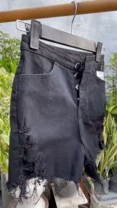 QUẦN ĐÙI JEAN PHỐI 4 NÚT DÀNH CHO NỮ LƯNG CAO RÁCH VIỀN RUA RUA ĐƯỜNG SONG SONG