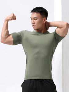 Fitness Bodysuit Mens Sports Short Sleeve Thin Quick-Drying Breathable T-shirt Muscle Show Coach Work Clothes Compressing Cloth Long Sleeves