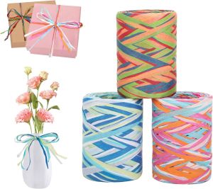 1Roll Raffia Natural Colored Raffia Paper Ribbon 80M Raffia Twine Craft Paper Ribbon for Christmas Gift Wrapping Decoration Weaving Florist