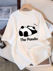 White Short Sleeve T-Shirt Womens Loose plus Size Panda Print Half Sleeve Summer New Style Korean Version Cotton Top