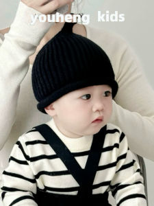 Baby Knitted Wool Cap Winter Cute Nipple Hat Boys Newborn Knit Hats Infant Headwear Korean Style round Top Mixed Fabric Outdoor Cap