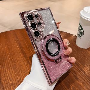 Luxury Glitter for Magsafe Magnetic Ring Stand Case for Samsung Galaxy S25 S24 S23 Ultra S22 Plus FE Diamond Shockproof Cover