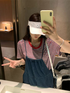 NAZ plus Size Cotton Knitted Summer T-shirt Striped Casual Loose Fit Short Sleeve round Neck Top for Women in Korea Style
