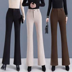 High Waist Thickened Woolen Flared Pants Womens Casual Trousers Autumn Winter Slimming Long Pants Wide Leg Trousers