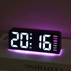 Innovative LED Digital Alarm Clock with Atmosphere Light & Date Display - USB Powered Adjustable Brightness Flat Crown Shape