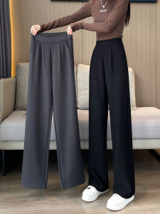 กางเกงขายาวทรงหลวมเอวสูงหนาบุขนแกะสไตล์เกาหลีสำหรับฤดูใบไม้ร่วงและฤดูหนาว กางเกงขายาวทรงตรงสำหรับผู้หญิง กางเกงขายาวทรงหลวมสำหรับผู้หญิง