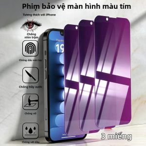 NNBILI 3 Miếng Dán Bảo Vệ Màn Hình Kính Cường Lực Màu Tím Cho iPhone 17/16/15/14/13/12/11 Pro Max Chống Gián Điệp Chống Thấm Nước Chống Rơi
