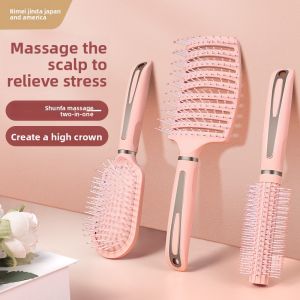 Anti-static Massaging Hairbrush for Women with Padded Teeth and Curling Function RIMEI
