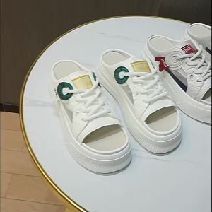 K8710 New Color Matching Womens Shoes 2024 Spring and Summer Breathable Mesh Surface Shoes Mesh Surface Shoes Womens Shoes Thick Bottom Elevator Wild Half Slippers