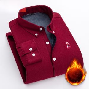 HENGYUANXIANG | Thickened Fleece Long Sleeve Mens Shirt Warm Pure Color Corduroy Fashionable Winter Youth Style Button Down Neck Design Shirt