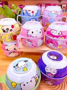🌸TÔ BÁT CÓ NẮP TAY CẦM CAO CẤP HELLO KITTY DOREMON & FRIENDS