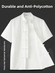 Tang Suit Mens Summer Short-Sleeved Top Chinese Style New Chinese Style Non-Ironing Half-Sleeve Workwear Mens Thin Anti-Wrinkle Shirt