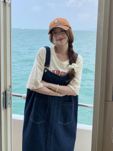 Váy Denim Mini Không Tay Cổ Tròn Dáng Chữ a Cạp Rộng Mùa Hè Cho Nữ Phong Cách Hàn Quốc Váy Midi Cotton Không Tay