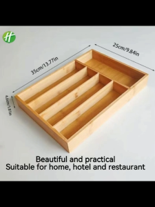Bamboo 5-Compartment Storage Tray Kitchen Drawer Utensil Cutlery Organizer for Home Hotel & Restaurant