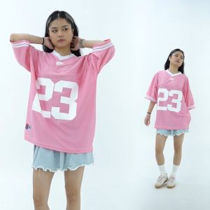 HTTP Oversize Jersey Wanita American Footbal Pink 23 Vintage