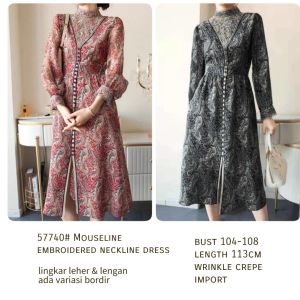 ●ECLAIRE● 003 Dress Midi Lengan Panjang Longsleeves Leher tinggi Bordir Embroidered Paisley CNY Imlek Lunar Pesta Kondangan Vintage Classy Resmi Formal Import 57740