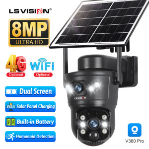 LS VISION V380 4G /Wifi 8MP กล้องวงจรปิดแสงอาทิตย์2เลนส์ AI ติดตามของมนุษย์การมองเห็นได้ในเวลากลางคืนกล้องพีทีซีกลางแจ้งกันน้ำตรวจจับการเคลื่อนไหว PIR เสียง2ทางกล้องเครื่องบันทึกภาพกล้องวงจรปิด
