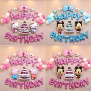 Set Trang trí sinh nhật Set 33 Bong Bóng Hình Chuột mickey / Mèo kitty / Heo Hồng Trang Trí Tiệc Sinh Nhật Cho Bé
