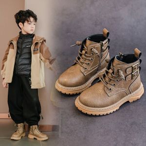 BIZOT รองเท้าบูทสีดำของเด็กผู้ชายเด็กผู้หญิงรองเท้าเด็กฤดูหนาวรองเท้าผ้าใบผ้ากำมะหยี่หุ้มข้อ2025ใหม่รองเท้าหิมะเล่นกีฬาเข้าโรงเรียนสำหรับเด็กผู้ชายเด็กผู้หญิง4-13ปี