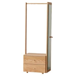 Nordic Style Solid Wood Clothes Mirror Coat Rack Floor Standing Bedroom Home Small Size Shoe Bench Nightstand Coat Hanger Integrated