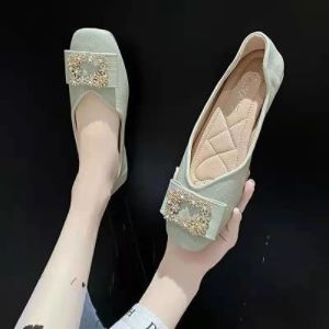 2024 Spring New Style Flat Bottom Mary Jane Shoes Square Head Vintage Flats Casual Versatile Low Heel Rubber Outsole Pure Color